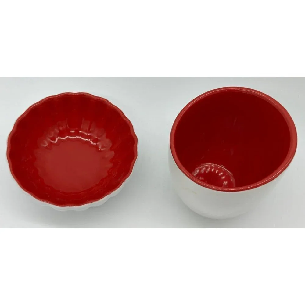 Pier 1 Sake Tea Cups‎ red white Stoneware, GUC